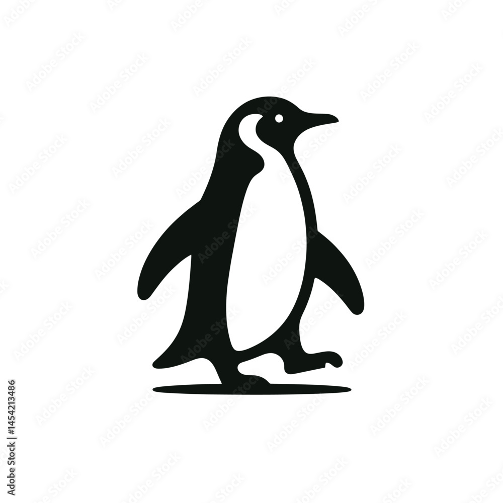 Obraz premium Black silhouette of a penguin walking logotype
