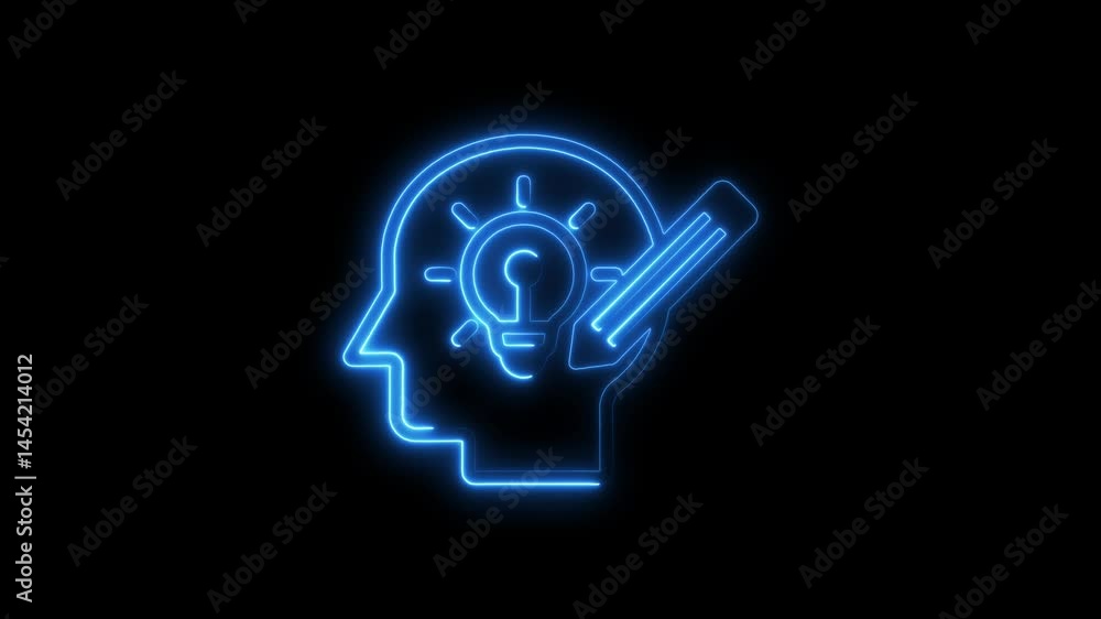 Glowing blue neon light of idea and pencil symbolizes creative innovation Glowing blue neon light of idea and pencil symbolizes creative innovation