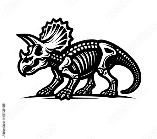 Dino Triceratops Dinosaur Skeleton Icon Logo Black Color Vector White Background
