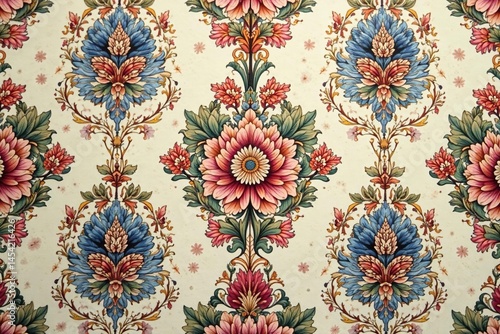 Intricate floral damask pattern in muted tones, wallpaper, damask, design