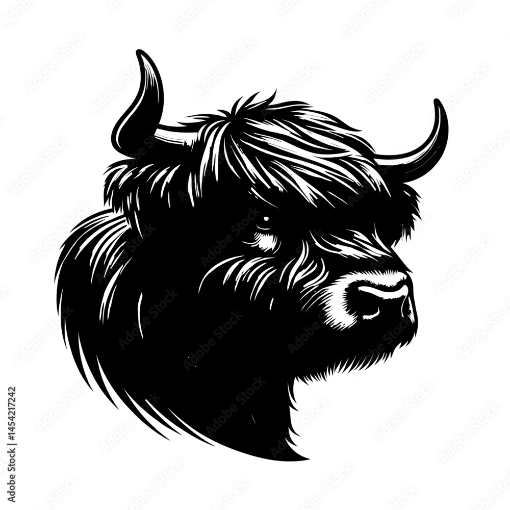 Fototapeta premium Highland Cow Full Body Flat White Background Logotype