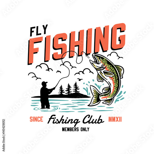 Hand-drawn fishing graphic. Vector fish illustration. Perfect for t-shirt prints, posters, stickers, and other uses.