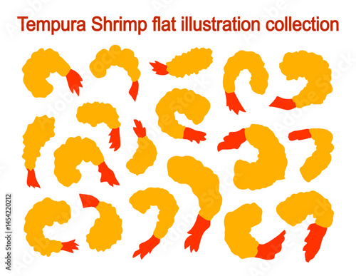 Tempura shrimp illustration collections. Japanese Food, Tempura flat illustration. fried shrimp.