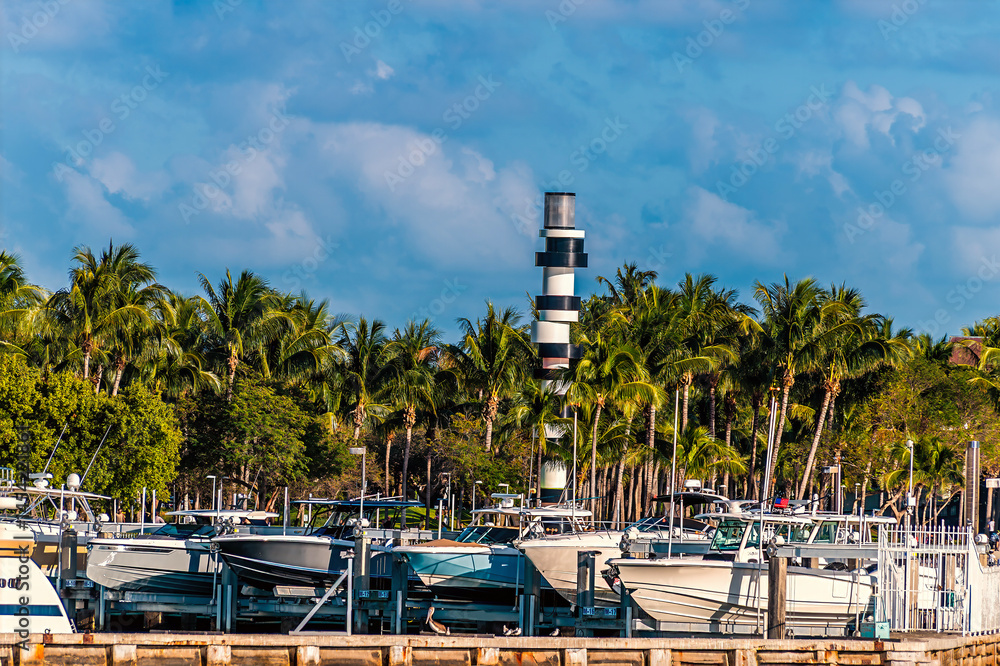 Fototapeta premium A view across a marina in the Meloy Channel in Miami in springtime