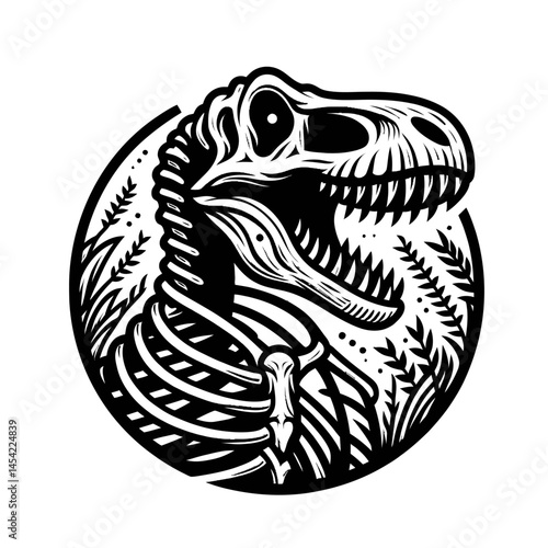 T Rex Dinosaur Skeleton White Background Logotype