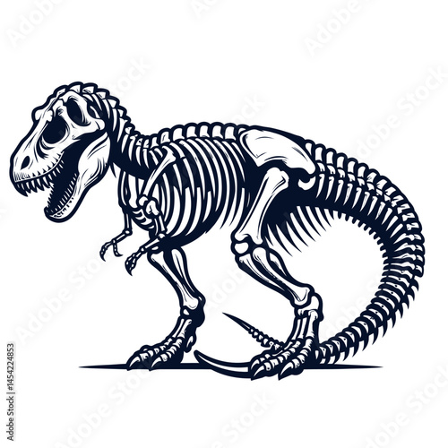 T Rex Dinosaur Skeleton White Background Logotype
