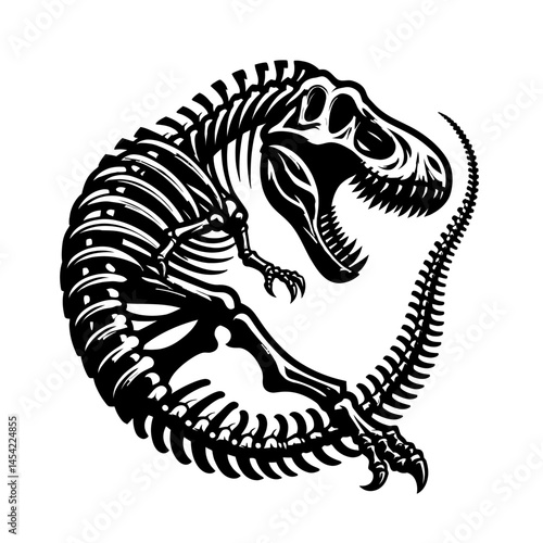 T Rex Dinosaur Skeleton White Background Logotype