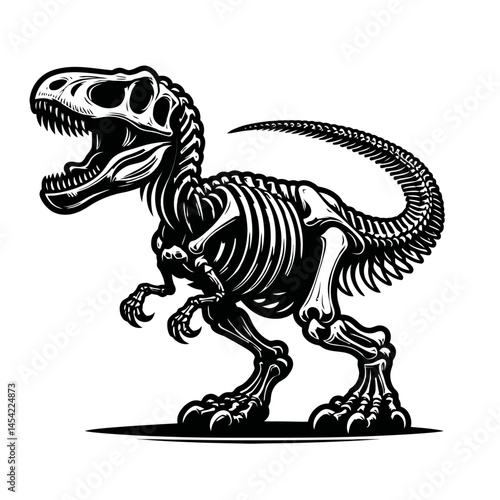 T Rex Dinosaur Skeleton White Background Logotype