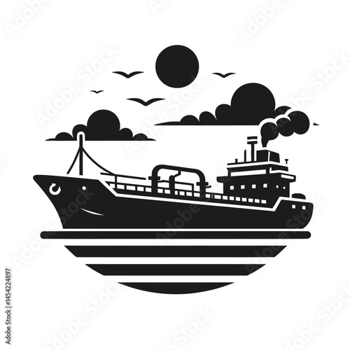 tanker ship black color  flat a white background