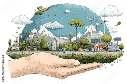 Sustainable Future: Hand Holding Globe Depicting Green Energy and Harmony
