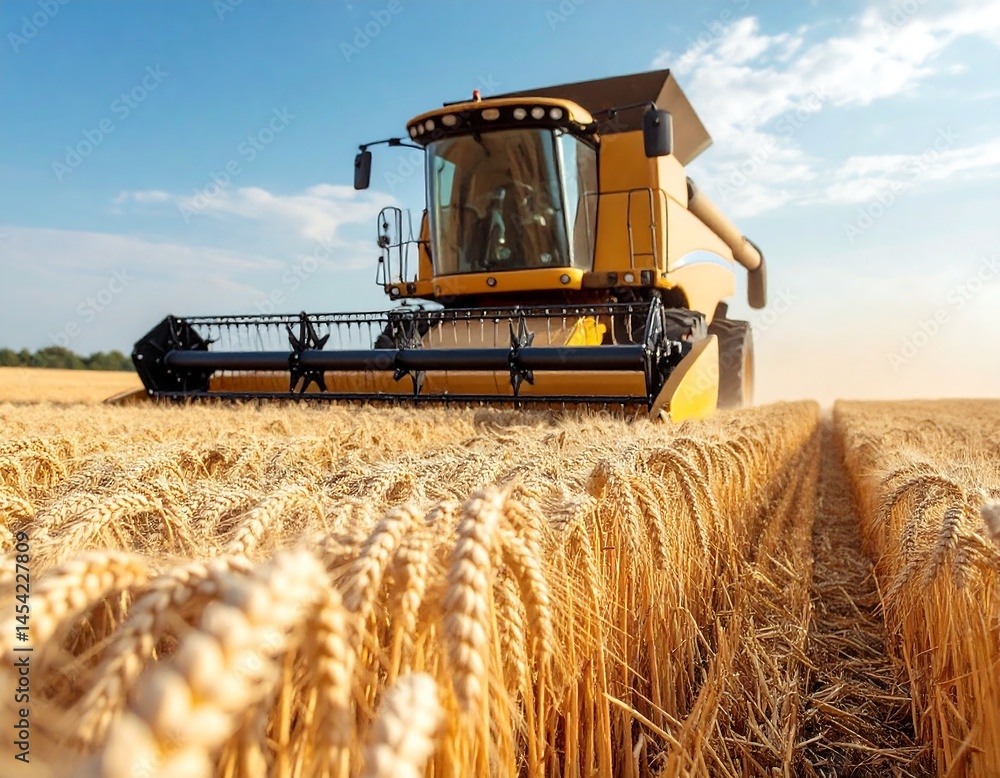 Obraz premium Agricultural Harvest Scene with Ripe Wheat and Machinery