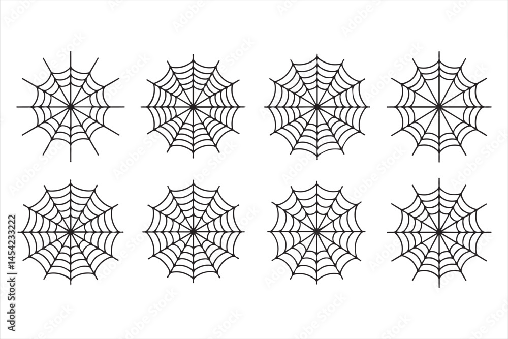 Fototapeta premium Creepy and Spooky Spider Web Designs in Black Outline for Halloween