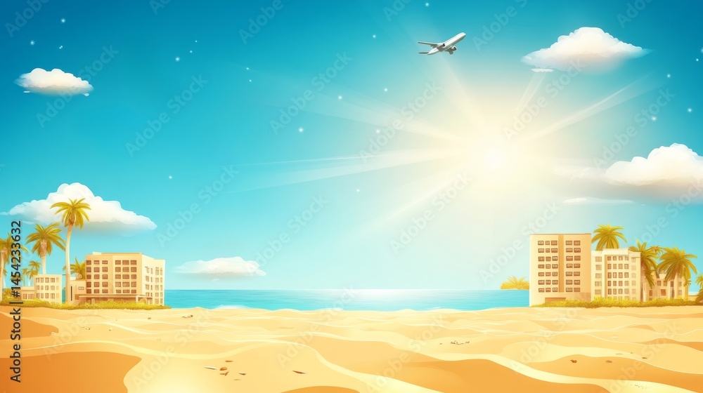 Obraz premium A beach scene with a plane flying in the sky