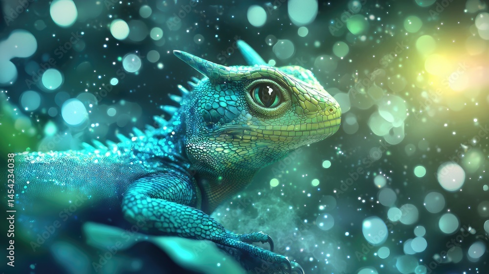 Vibrant blue lizard with mystical bokeh background. Vibrant blue lizard with mystical bokeh background.