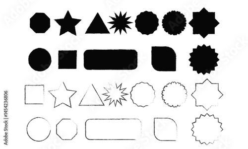 Set of basic grungy geomatric shapes. rough and messy shapes vector.