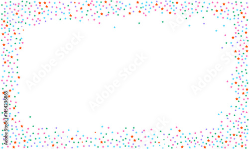 Stars confetti border in colorful festive style – horizontal vector frame for party invitations, greeting cards, and celebration designs.