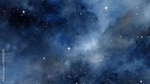A painting of a starry night sky with a blue background