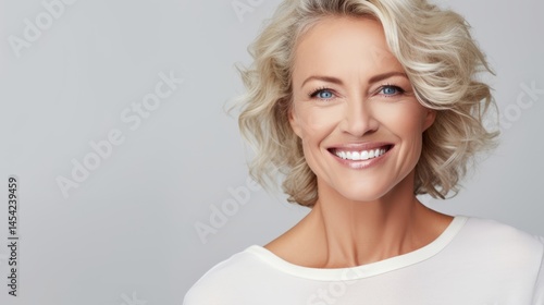 Obraz na płótnie portrait of happy and laughing middle aged pretty woman w salonie