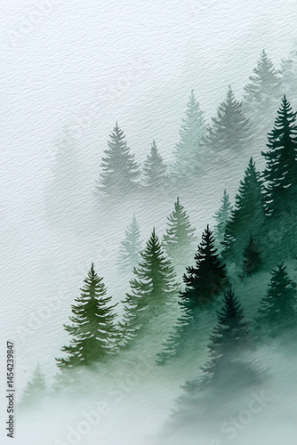 A painting of a forest with trees in the foreground and background