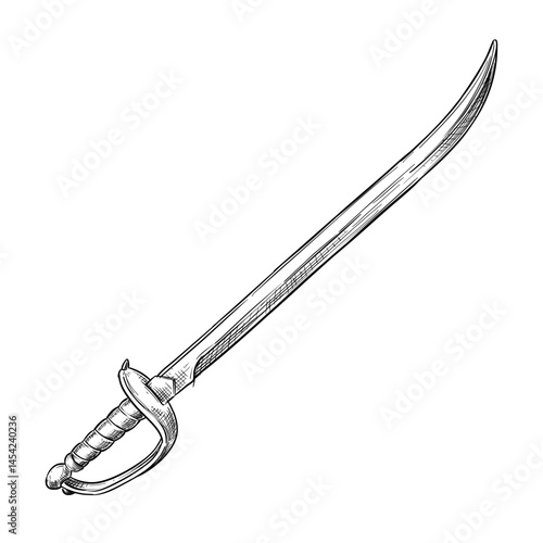 pirate sword vector line art hand drawn illustration
