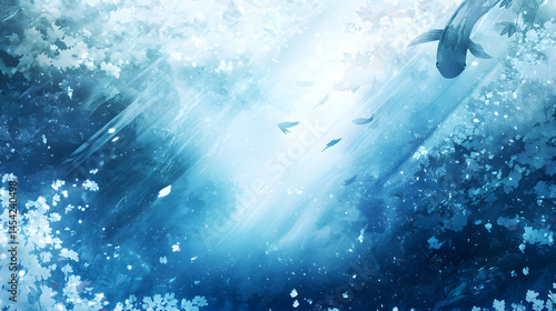 Serene underwater scene tranquil ocean depths digital illustration lush environment ethereal viewpoint