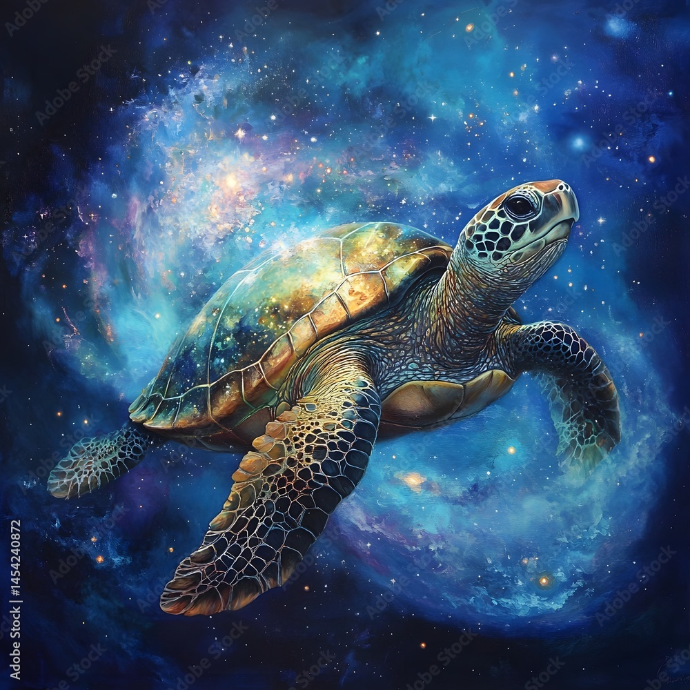 Obraz premium Cosmic turtle in deep space