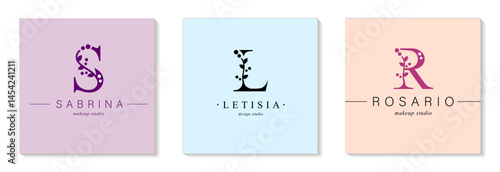 Logo S, capital letter L, R. Monogram of Botanical Minimalistic, Initial. with Organic Plant Elements. Vector design.
