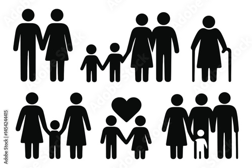 Set of Black Family Icons Representing Diverse Relationships