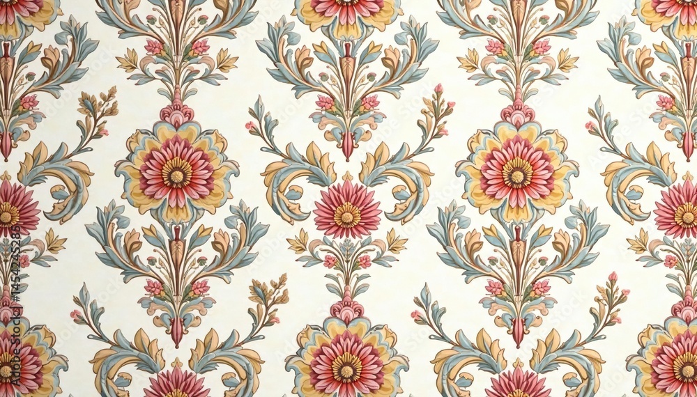 Fototapeta premium Subtle floral damask design, seamlessly repeating , intricate, leaves, arabesque