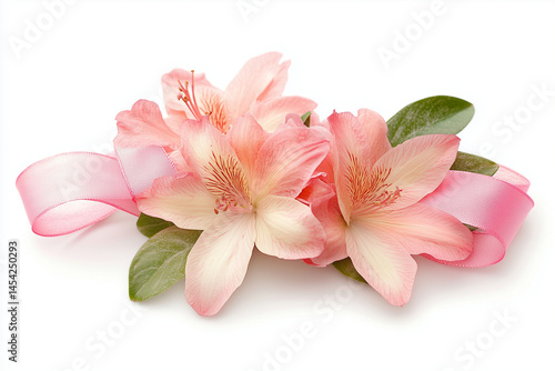 Pink Lily Bouquet with Ribbon. Elegant pink lilies with ribbon, perfect for floral-themed designs and celebrations.