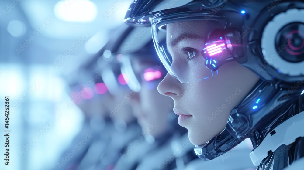 Futuristic robots in a row Futuristic robots in a row