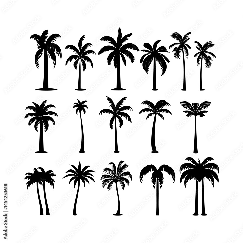 Palm Tree Silhouette set clipart on a white background Palm Tree Silhouette set clipart on a white background