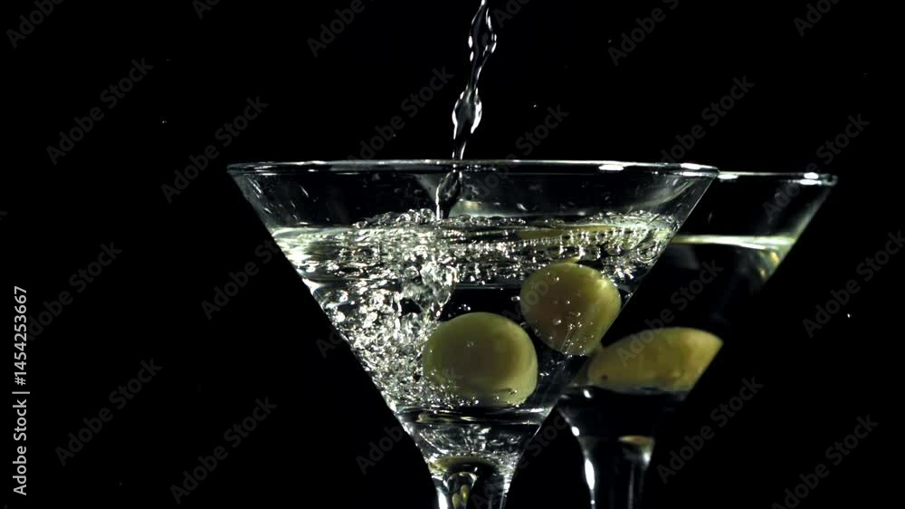 Martini is poured into a glass. Filmed on a high-speed camera at 1000 fps. High quality FullHD footage Martini is poured into a glass. Filmed on a high-speed camera at 1000 fps. High quality FullHD footage
