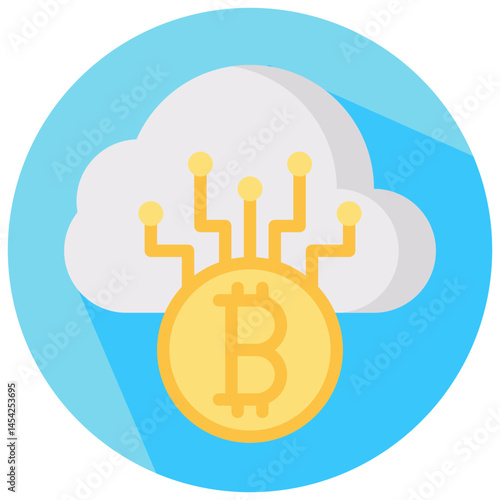 bitcoin cloud vector round flat icon