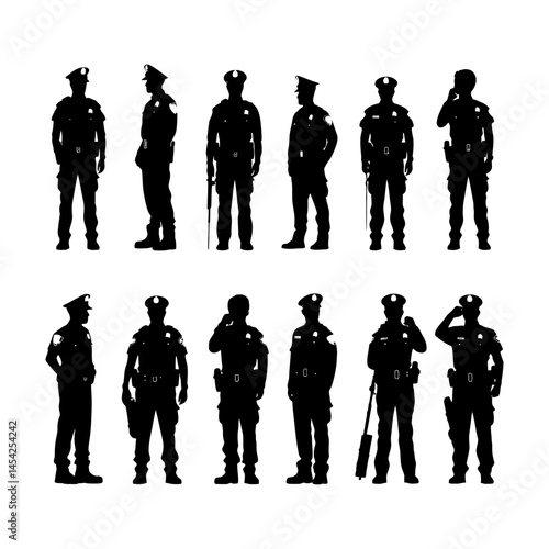 Police Officer Silhouette set clipart on a white background