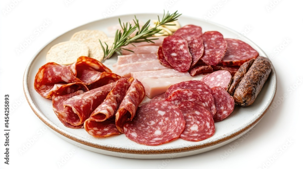 Assorted Meat Platter with Rosemary and Crackers for Appetizers Assorted Meat Platter with Rosemary and Crackers for Appetizers