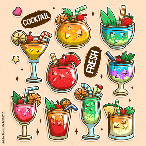 Hand draw cocktail collection set