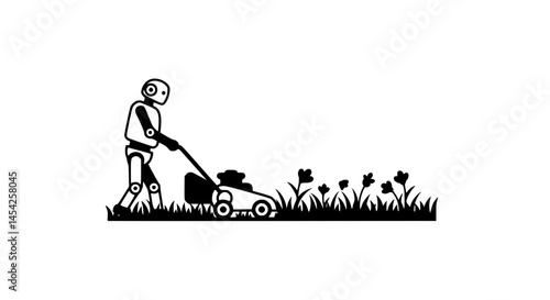 Mechanical gardener, black and white icon