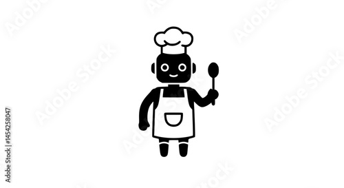 Cooking robot, black and white icon