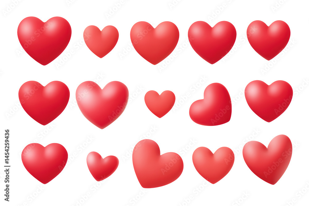 3d sticker set of isolated red hearts, perfect for Valentine's Day love and romantic designs on transparent background. 3d sticker set of isolated red hearts, perfect for Valentine's Day love and romantic designs on transparent background.