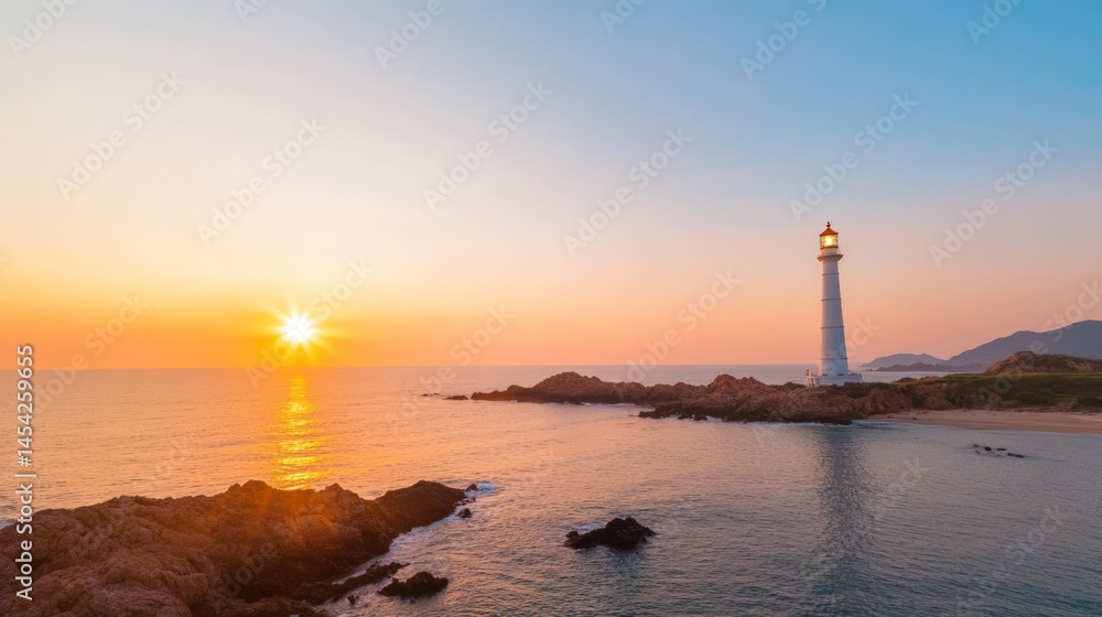 Sunrise over a lighthouse on the coast Sunrise over a lighthouse on the coast