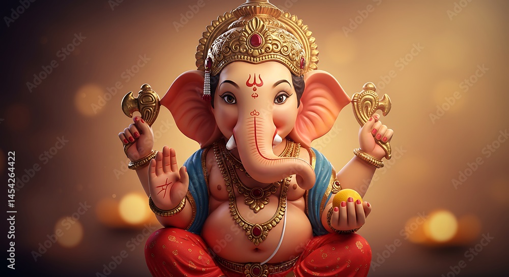 Fototapeta premium Ganesh statue golden deity serene