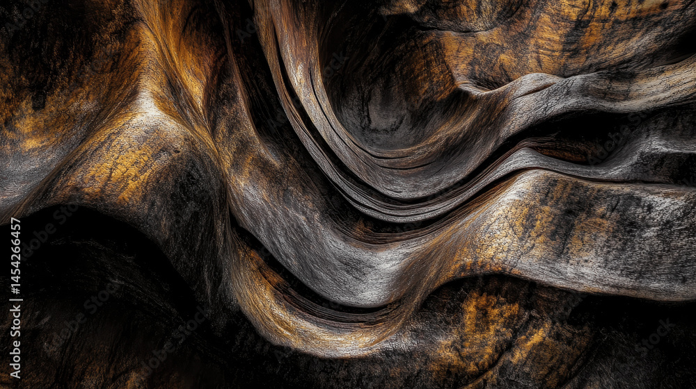 Unique patterns of natural wood grain create artistic textures in a close-up view of aged timber