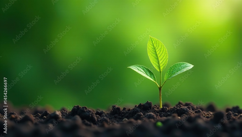 Fototapeta premium Delicate green sapling, thin stem, fresh leaves , branch, detail, spring