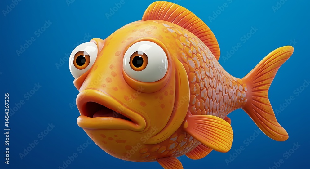 Naklejka premium Googlyeyed gold fish with open mouth