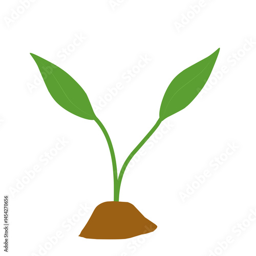 Illustration of a newly grown shoot plant. Illustration of a shoot plant with fertile soil
