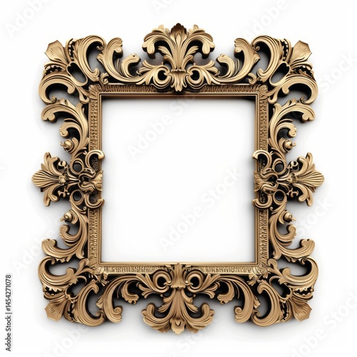 Obraz na płótnie Openwork square golden colored frame isolated on white background. w salonie