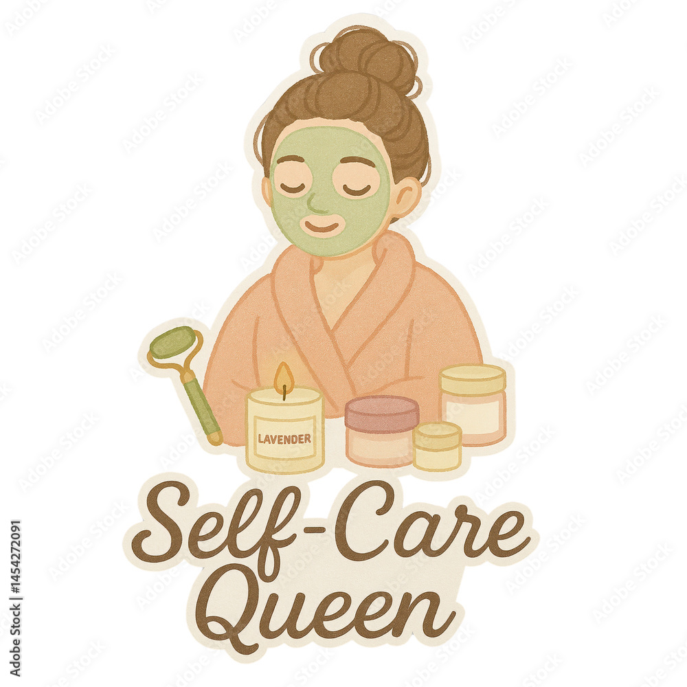 A woman in a robe with a green face mask enjoys skincare products and a lit candle, holding a jade roller. A woman in a robe with a green face mask enjoys skincare products and a lit candle, holding a jade roller.