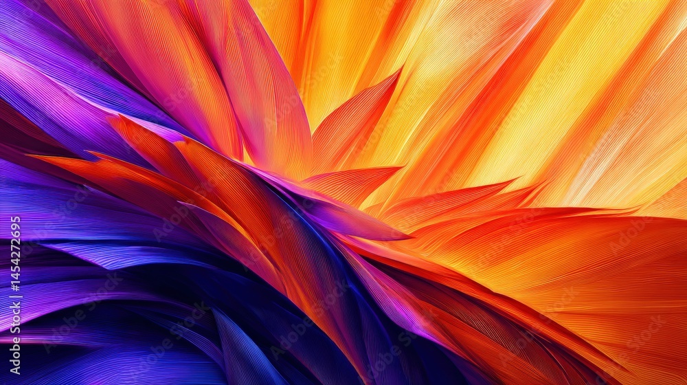 Vibrant abstract floral design showcasing dynamic orange and purple petals in motion Vibrant abstract floral design showcasing dynamic orange and purple petals in motion