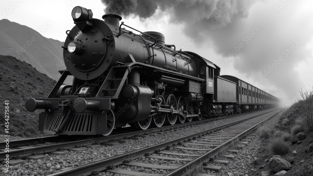 Fototapeta premium Retro train industrial scene